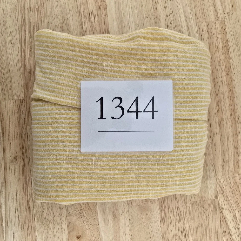 Anthropologie Yellow Pinstripe Smocked Lattice Puff‎ Sleeve Linen Blouse Small